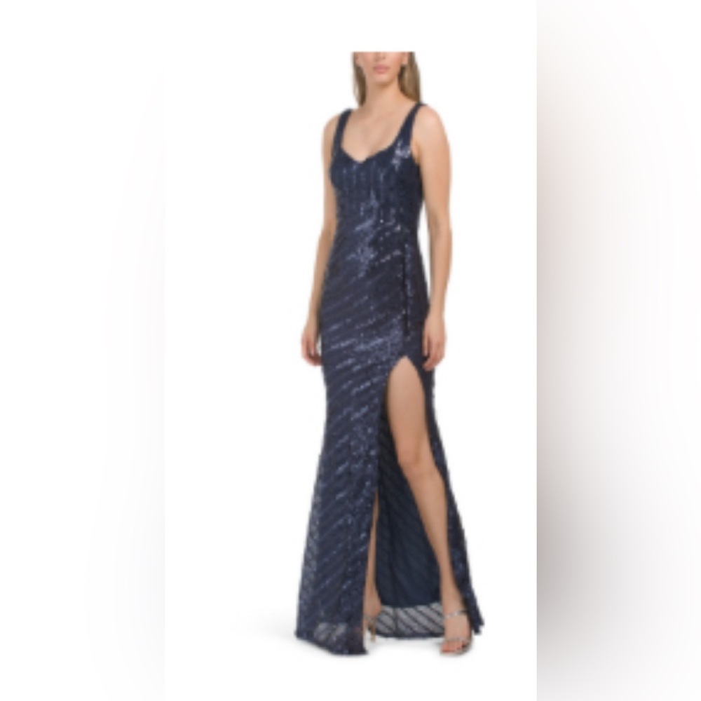 Dalia MacPhee Royal Blue Navy Sequin Gown